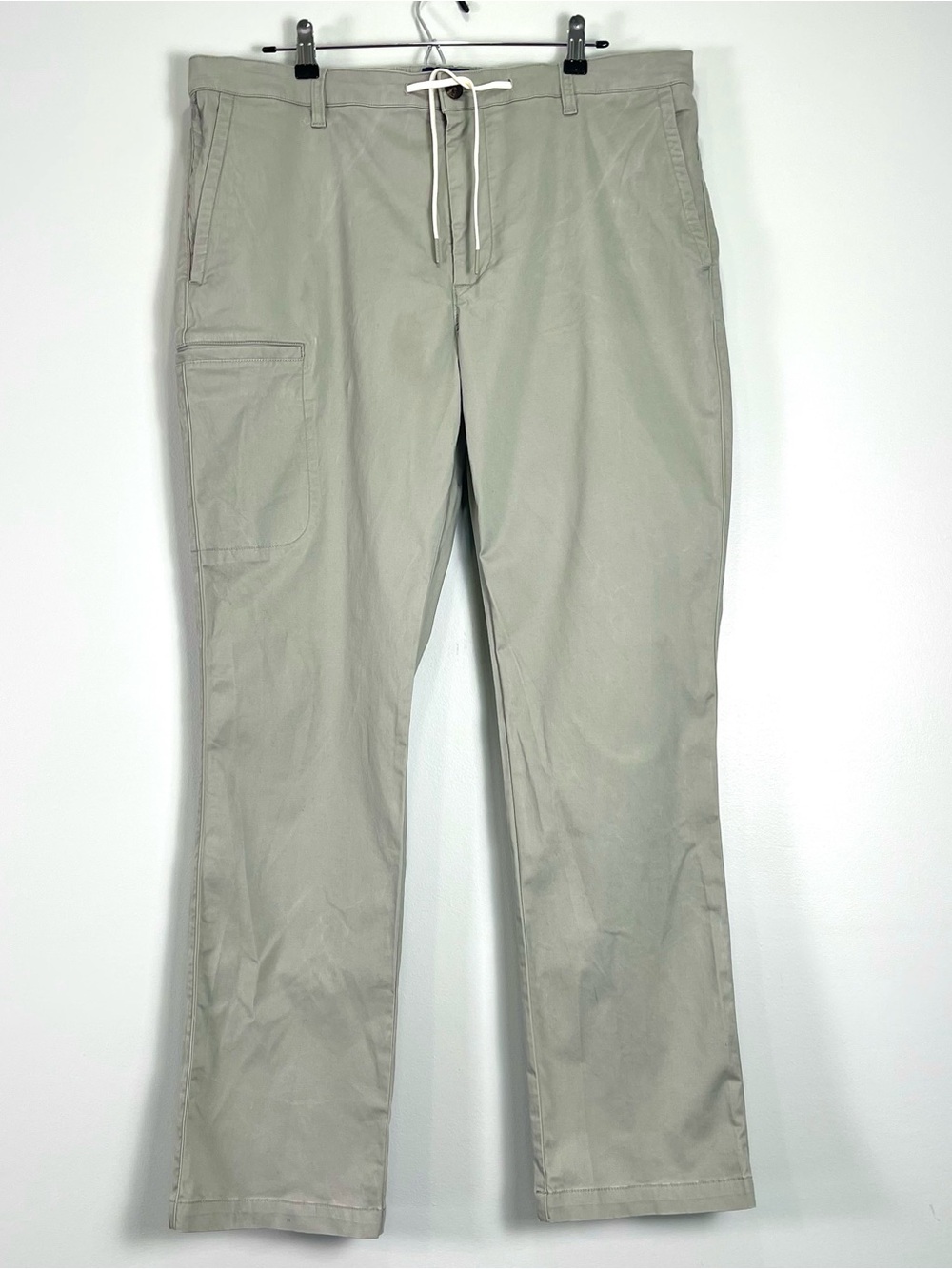 EVEN TIDE Mens Sage Gray Cotton Twill Pants Elastic Drawstring Waist Sz 38 x 32